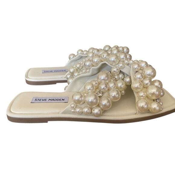 Steve Madden NWOB Duri Pearl Rhinestone Embellished Wedding Bridal Sandals 8.5 - Picture 5 of 10